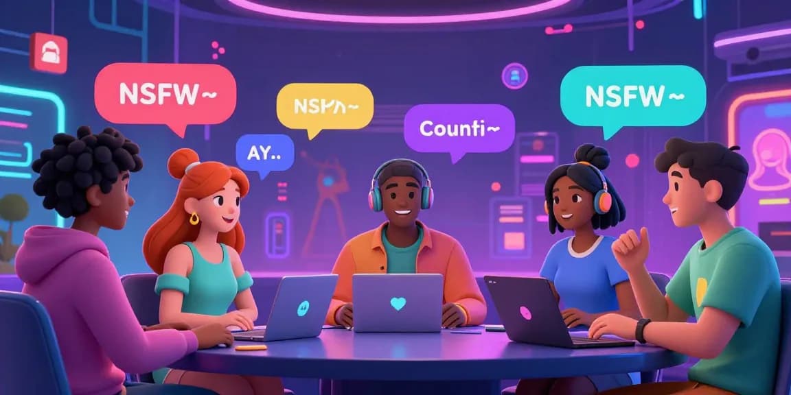Dynamic scene showcasing engaging NSFW AI chat interactions with colorful virtual characters.