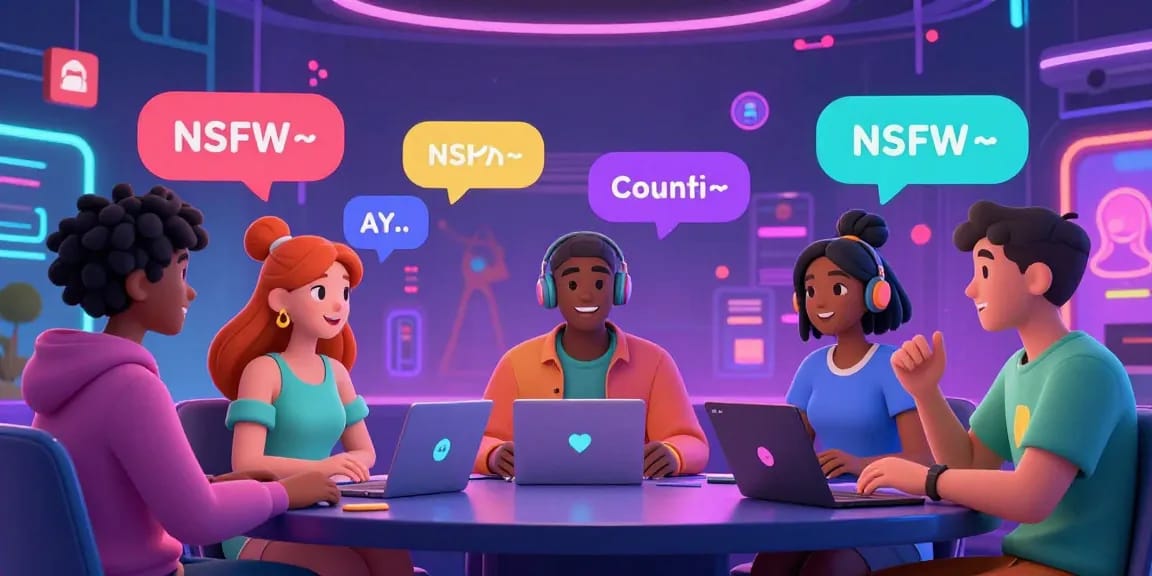 Dynamic scene showcasing engaging NSFW AI chat interactions with colorful virtual characters.