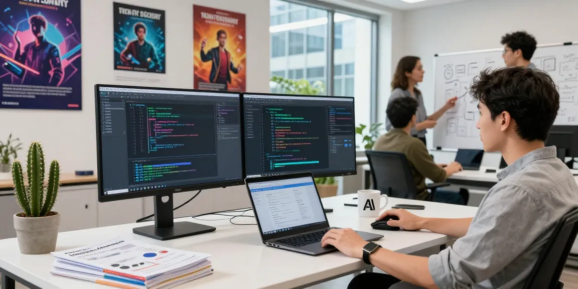 AI agents development workspace with software engineer coding in a modern setting.