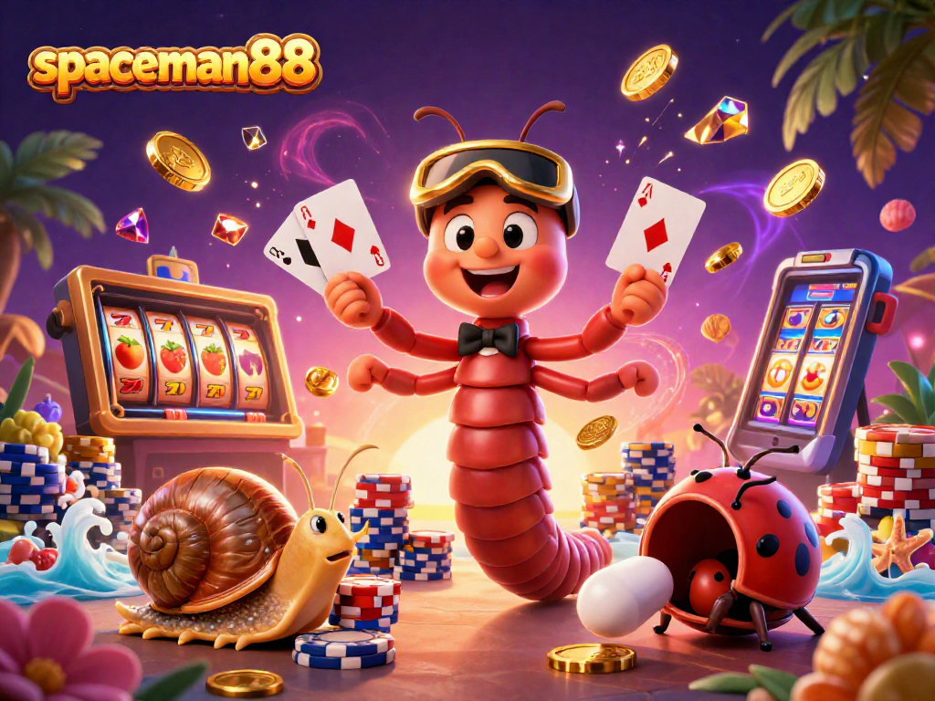 Experience thrilling gameplay with spaceman88 in a vibrant 3D casino scene featuring energetic characters.