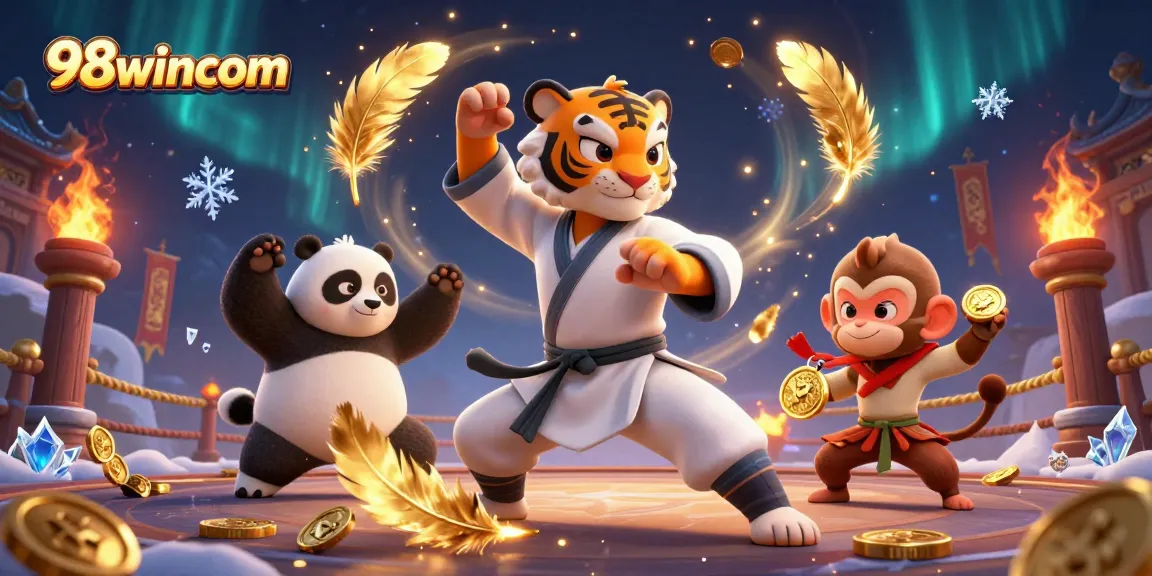 Engage with the vibrant 98wincom casino scene showcasing characters in action and rich game elements.