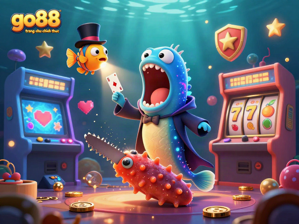 Play slots with go88 trang chu chinh thuc in this vibrant casino scene featuring magical sea creatures.