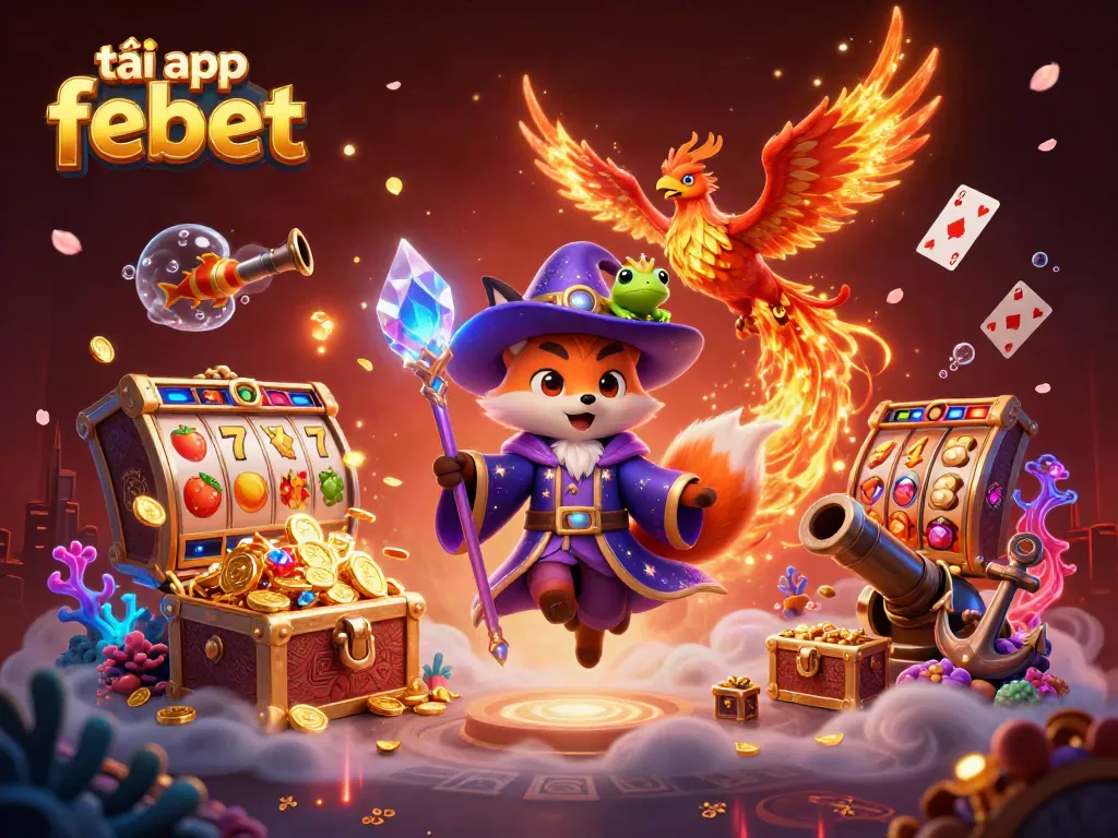 Engage with exciting slots and games by downloading tải app febet, featuring a mystical fox and vibrant treasures.
