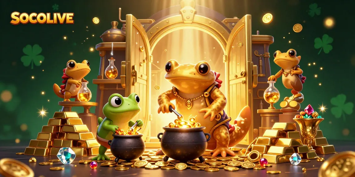 SOCOLIVE showcases an enchanting alchemist with gold coins amidst treasure in a vibrant casino scene.